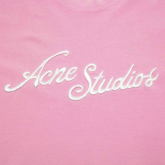Acne Studios Stockholm Logo T-Shirt Embroidered Logo Relaxed Fit Bubble Pink