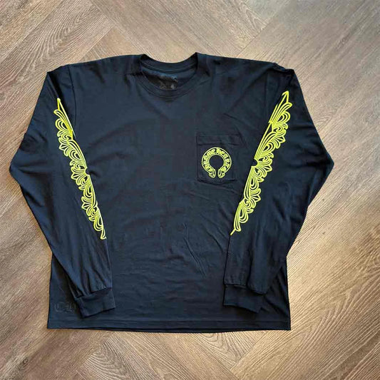 Chrome Hearts Floral Horseshoe Long Sleeve T-Shirt Black Neon