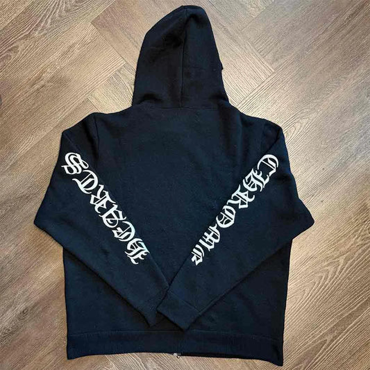 Chrome Hearts Life Sentence Full-Zip Cashmere Hoodie Black White