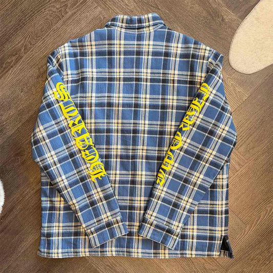 Chrome Hearts Quilted Flannel Jacket Blue White Yellow