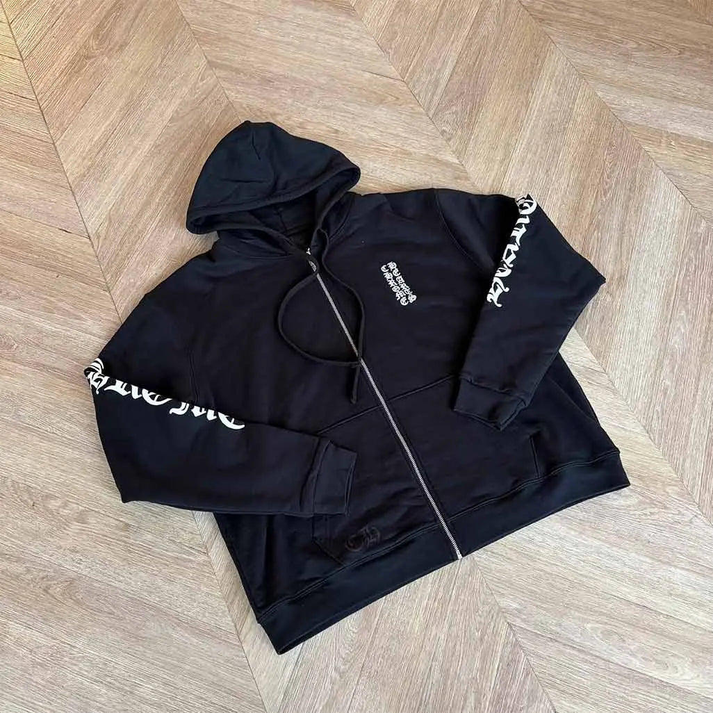 Chrome Hearts Sleeve Script Logo Zip-Up Hoodie 'Black / White'