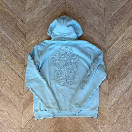 Chrome Hearts Light Blue Beaded Hoodie Zip Up