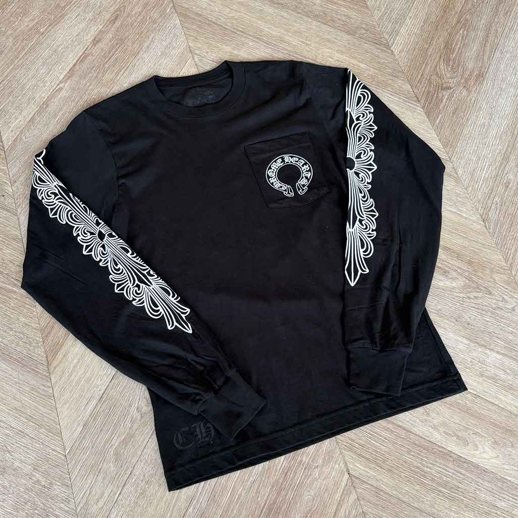 Chrome Hearts Floral Sleeve Horseshoe Long Sleeve T-Shirt 'Black / White'