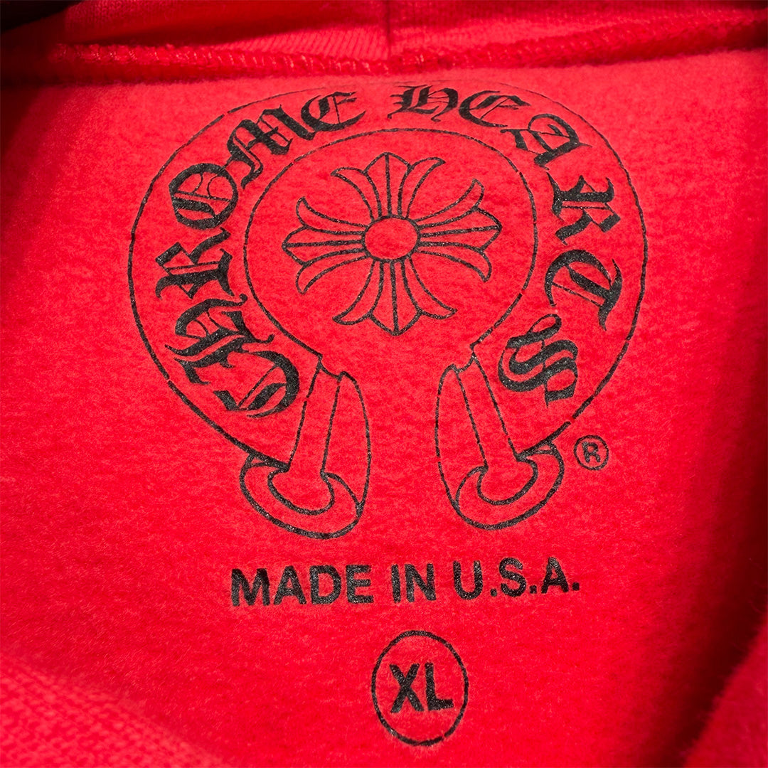 Chrome Hearts Red White Scroll Logo Hooded Sweatshirt