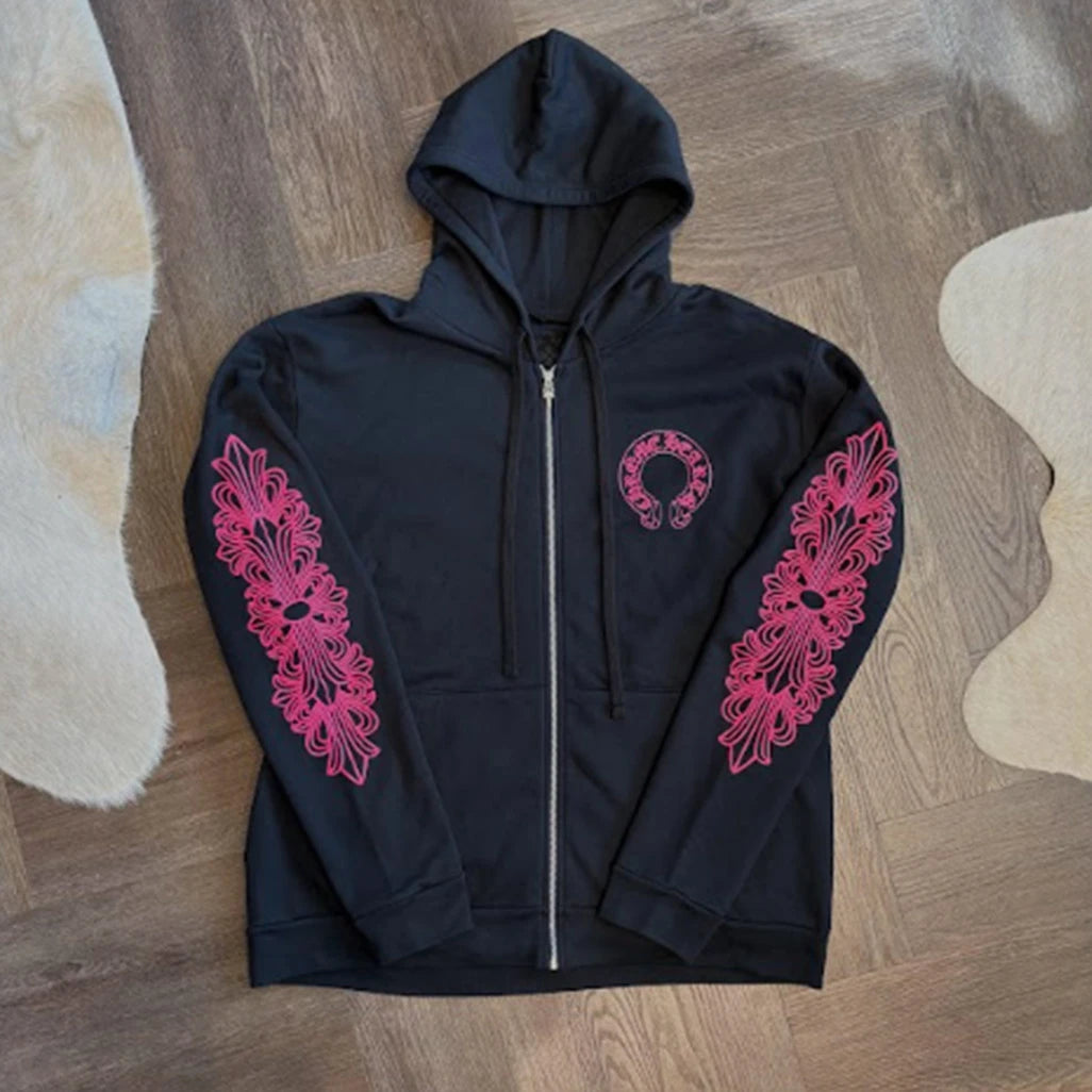Chrome Hearts Black Pink Floral Horseshoe Zip Up Hoodie – OG Kicks