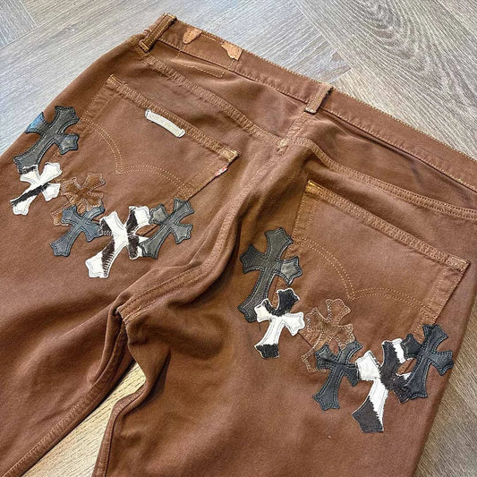 Chrome Hearts Brown Multi Patch Jeans - 3