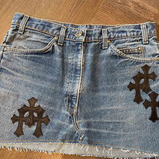 Chrome Hearts Denim Skirt Black Patches - 3