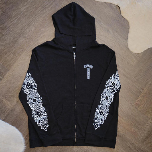 Chrome Hearts Cotton Floral Zip Up Black Hoodie