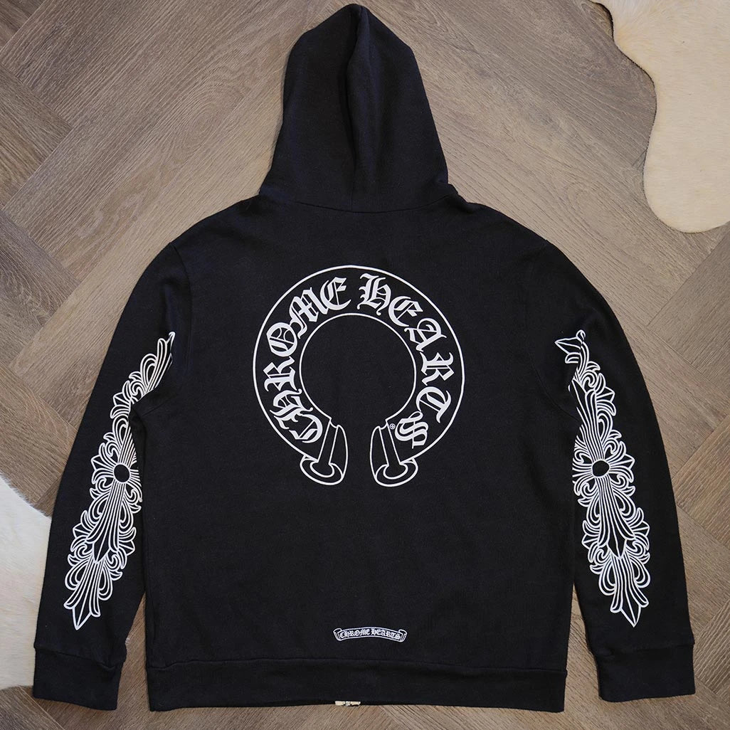 Chrome Hearts Cotton Floral Zip Up Black Hoodie