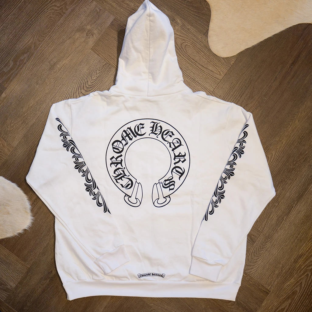 Chrome Hearts Horseshoe Floral Zip Up White Hoodie