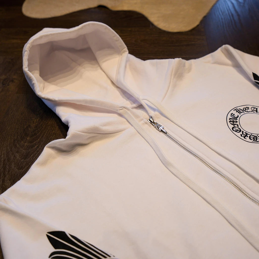 Chrome Hearts Horseshoe Floral Zip Up White Hoodie