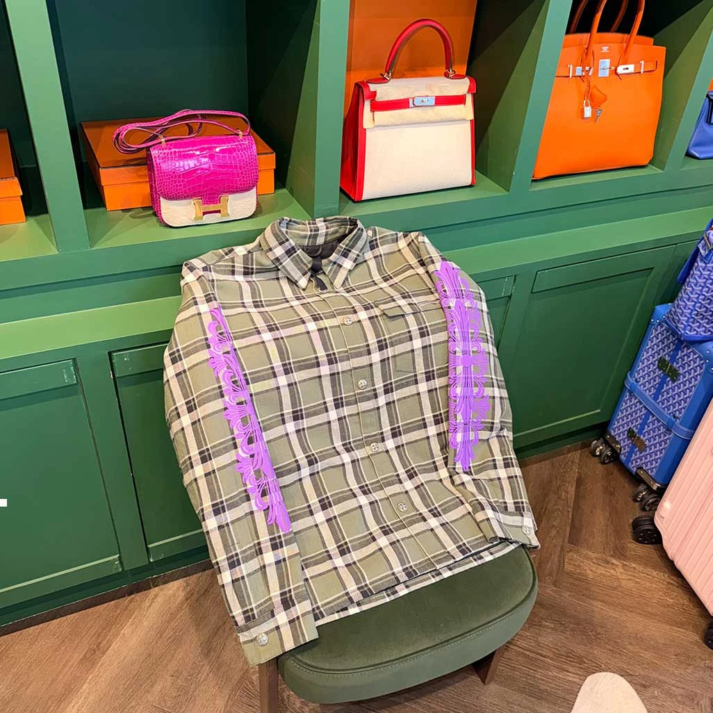 Chrome Hearts Checkered Green Purple Shirt Jacket