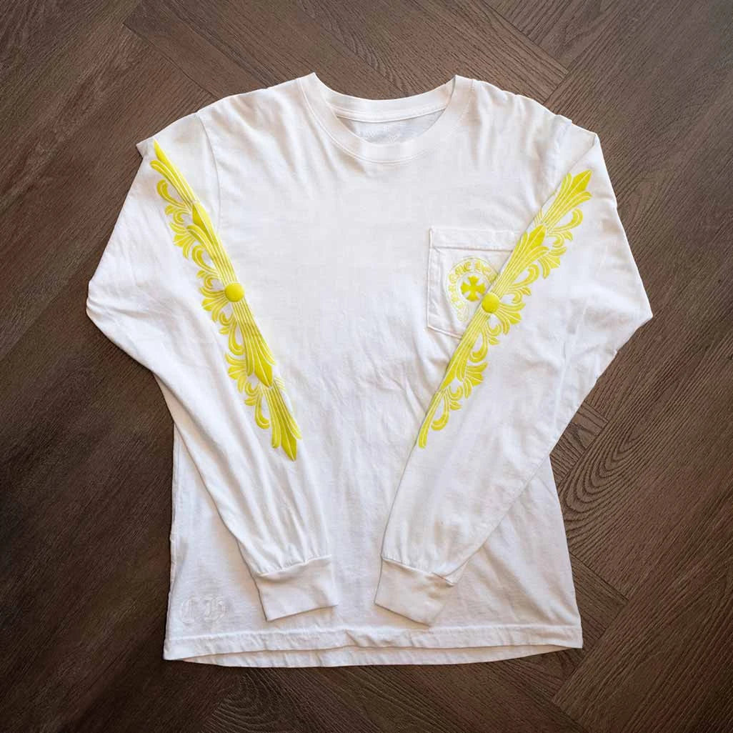 Chrome Hearts White Yellow Scroll Long Sleeve T-Shirt