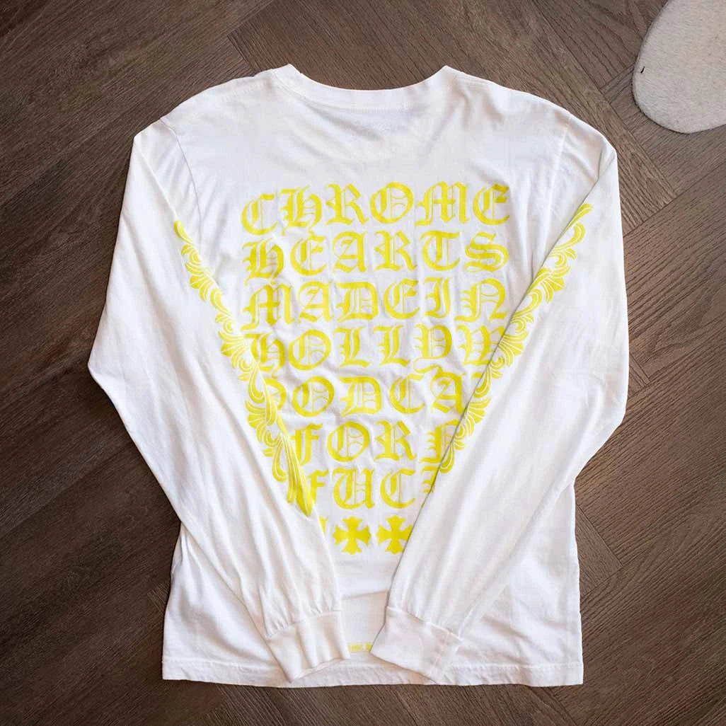 Chrome Hearts White Yellow Scroll Long Sleeve T-Shirt