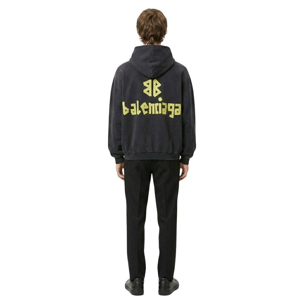 Balenciaga Ripped Pocket Hoodie 'Washed Black'
