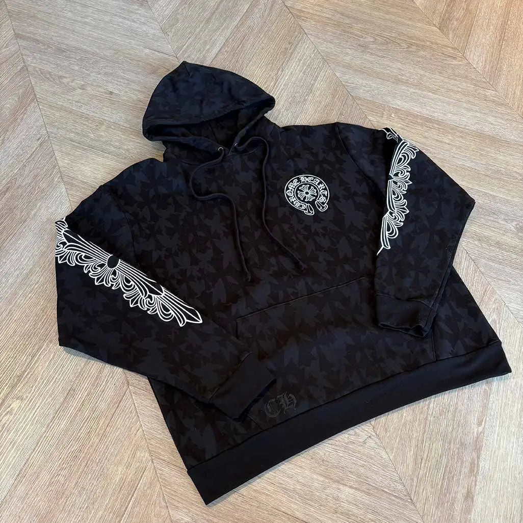 Chrome Hearts Pattern Black Hoodie Horseshoe