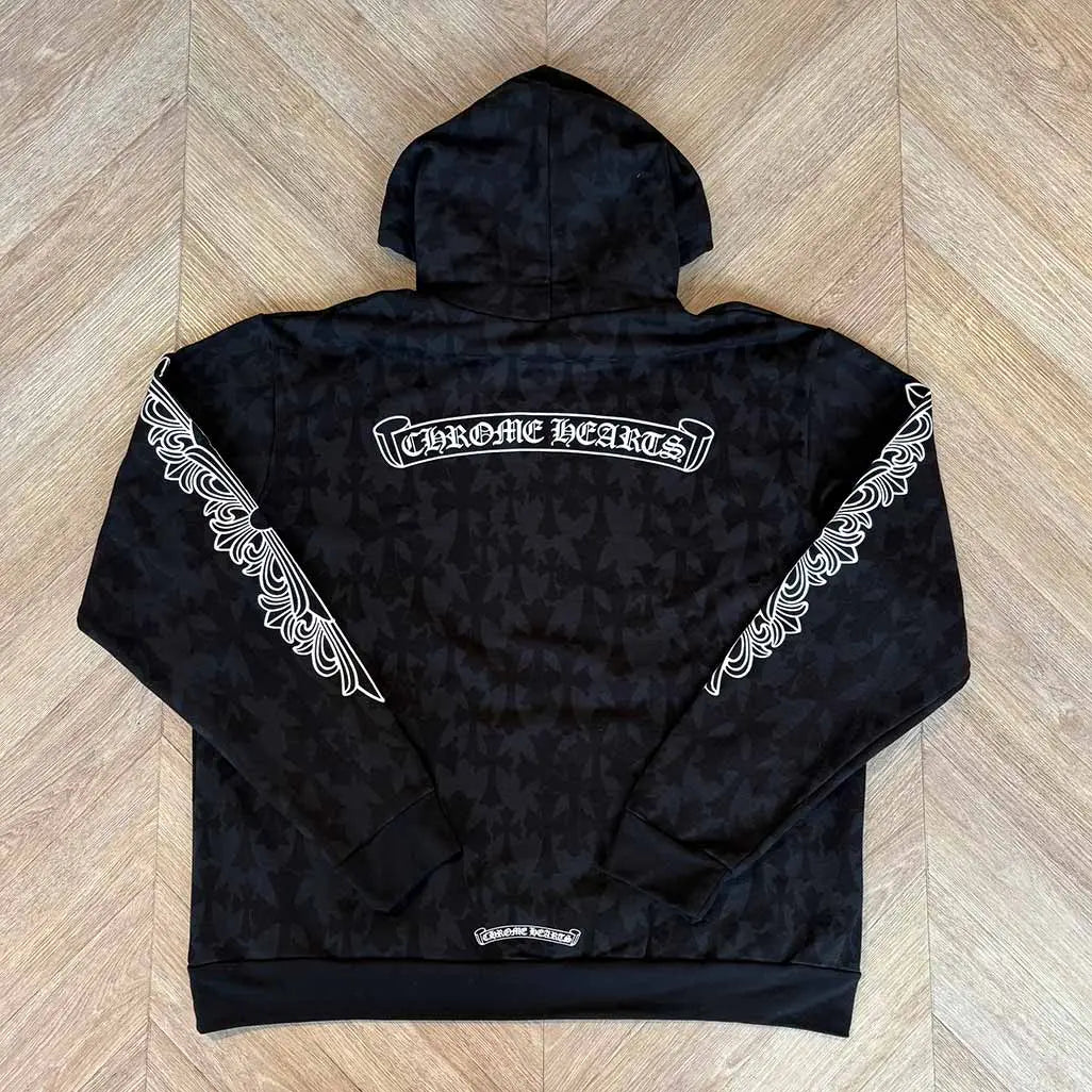 Chrome Hearts Pattern Black Hoodie Horseshoe