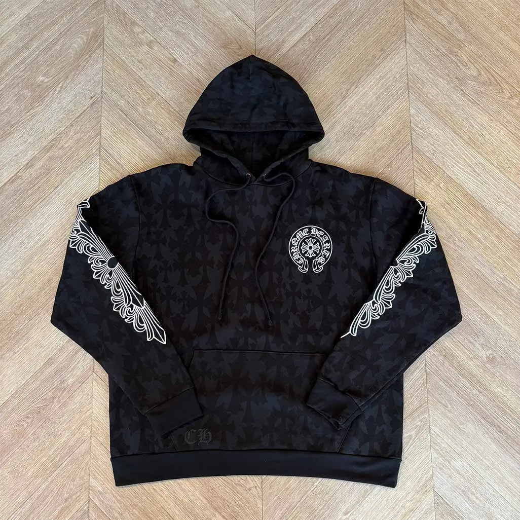 Chrome Hearts Pattern Black Hoodie Horseshoe