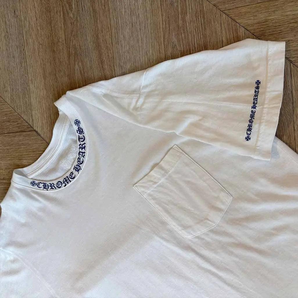Chrome Hearts White Tee Blue Collar Design