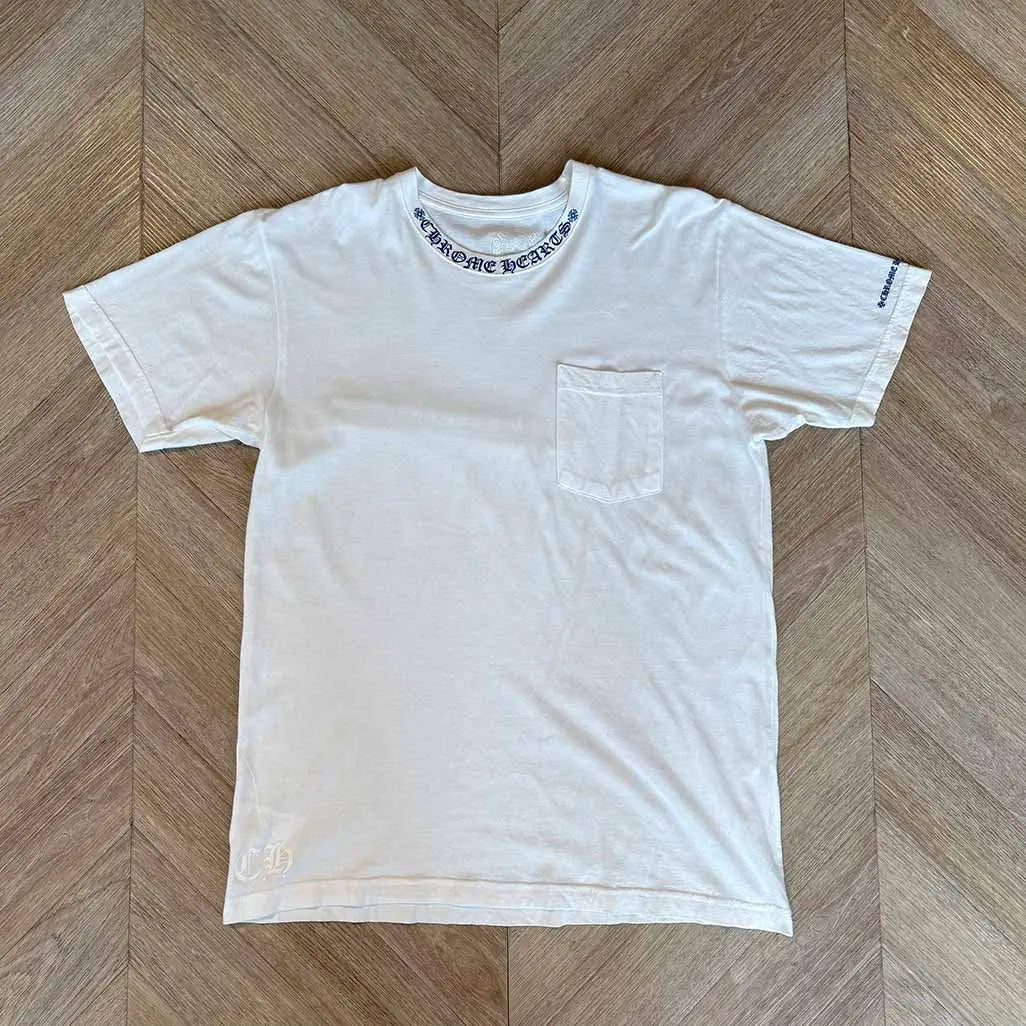 Chrome Hearts White Tee Blue Collar Design