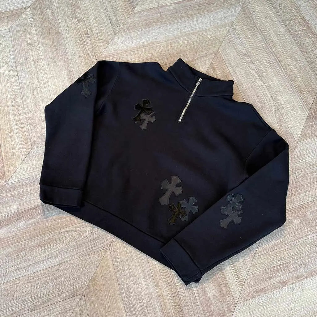 Chrome Hearts Black Quarter Zip Black patches