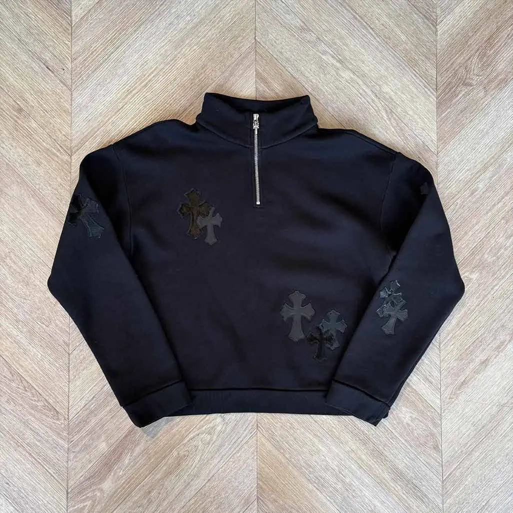 Chrome Hearts Black Quarter Zip Black patches