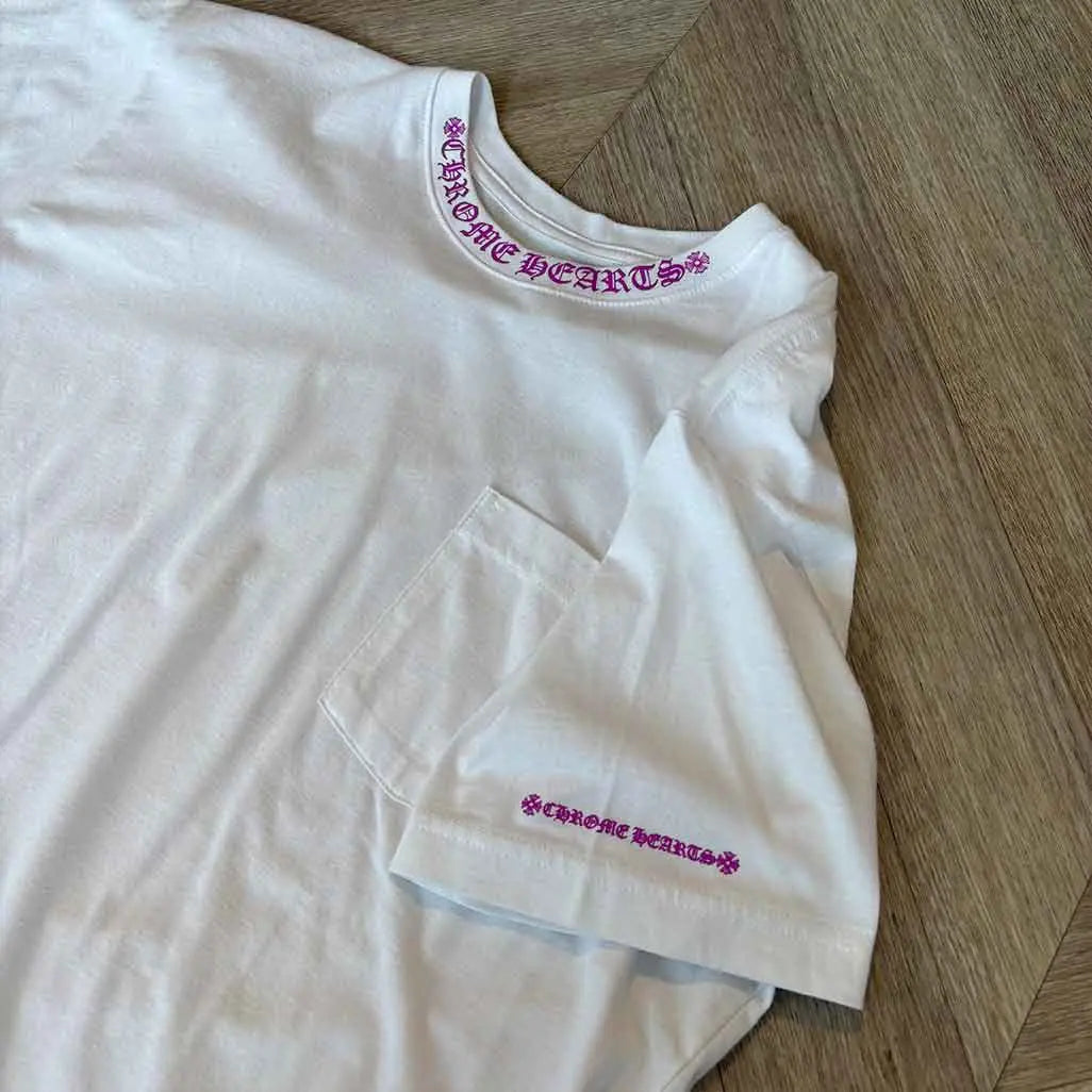 Chrome Hearts White Tshirt Purple Collar Design