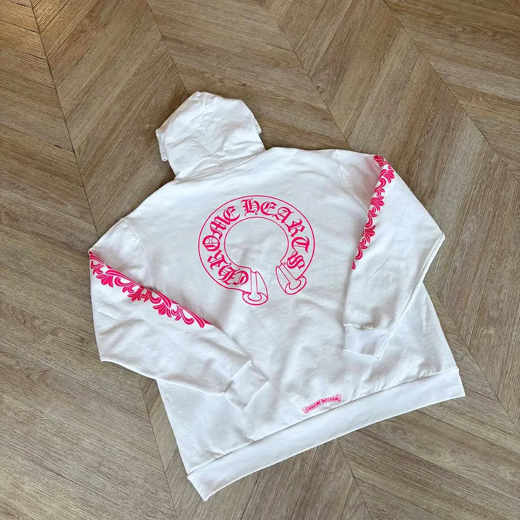 Chrome Hearts White Pink Hoodie Horseshoe