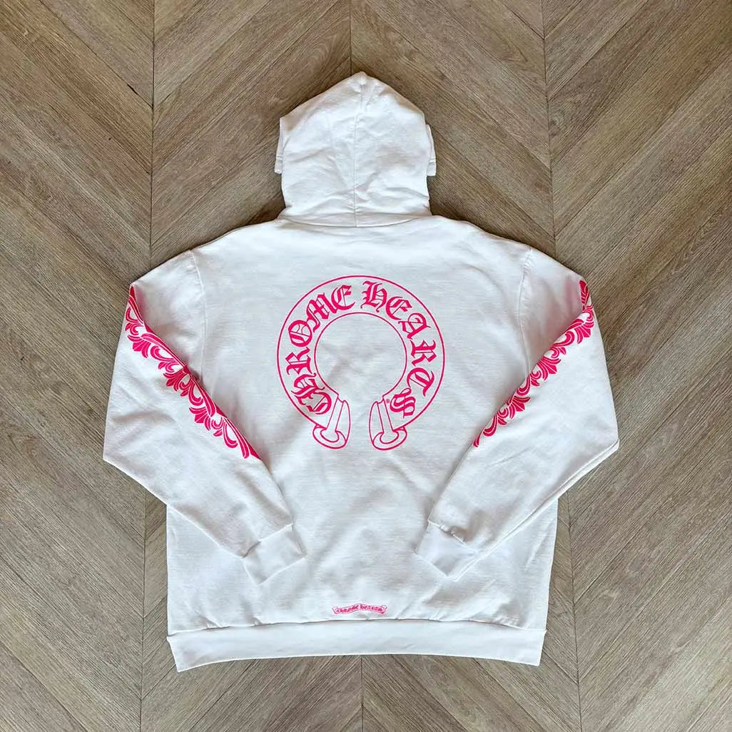 Chrome Hearts White Pink Hoodie Horseshoe