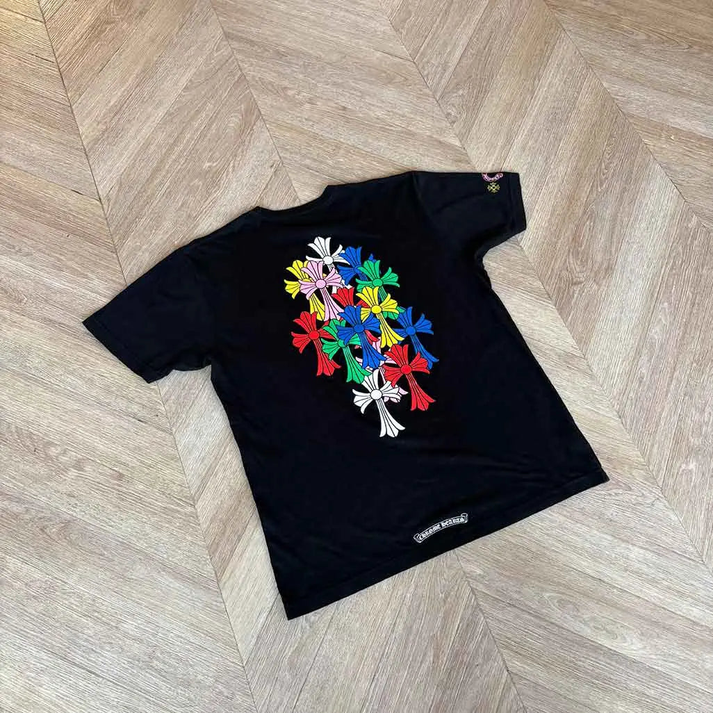 Chrome Hearts Black Tshirt Multi Colour Cross Design