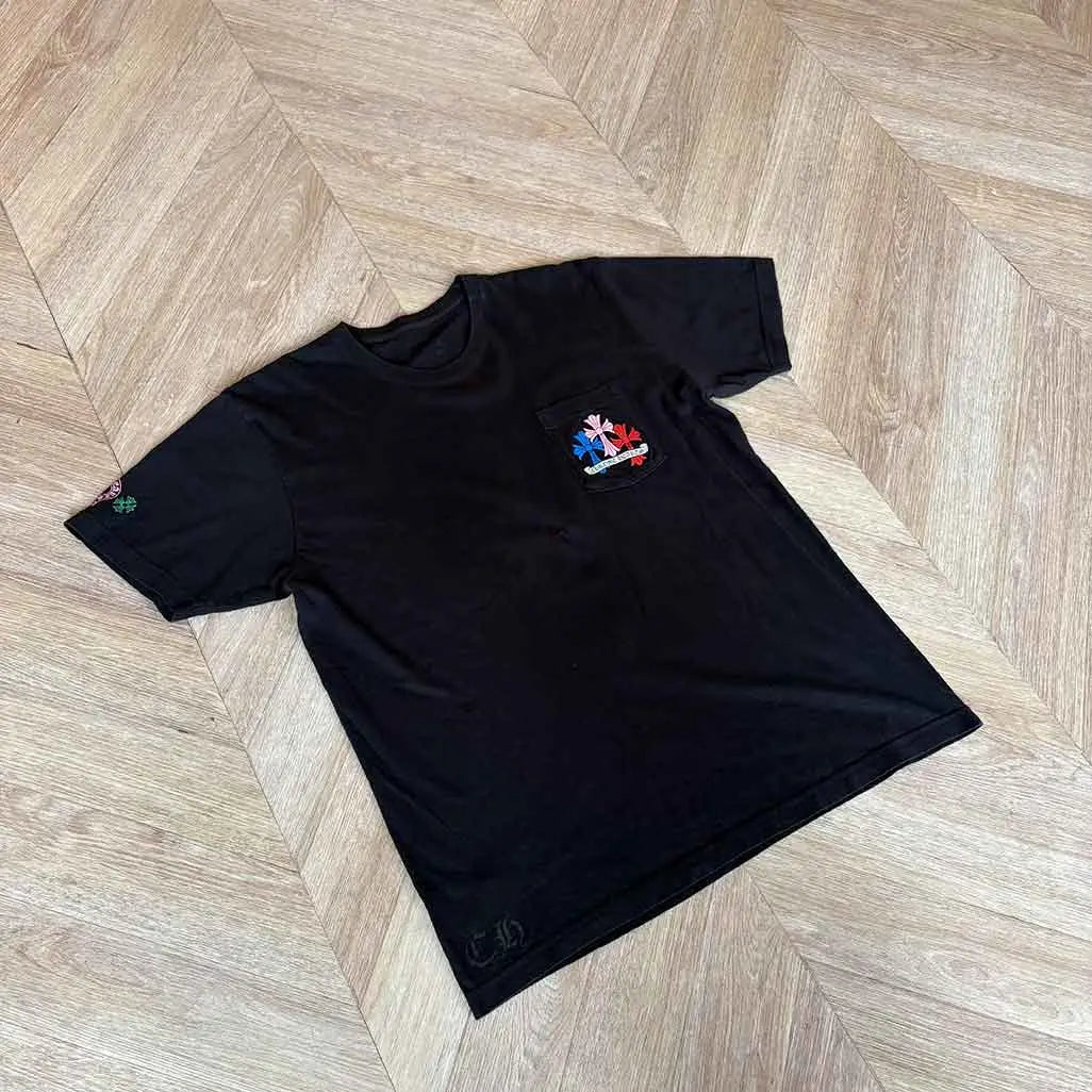Chrome Hearts Black Tshirt Multi Colour Cross Design