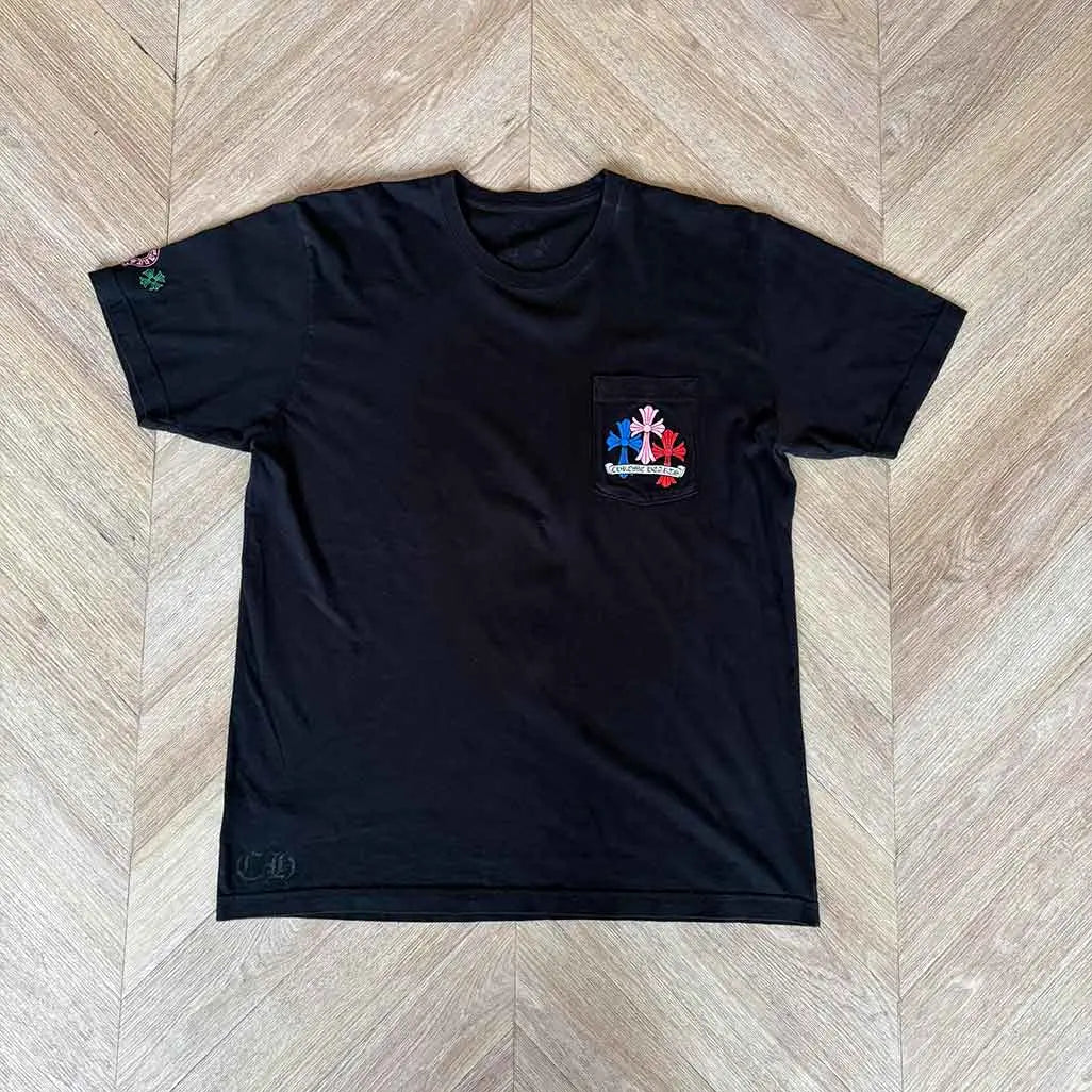 Chrome Hearts Black Tshirt Multi Colour Cross Design