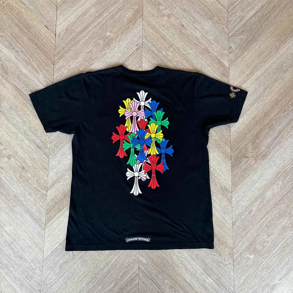 Chrome Hearts Black Tshirt Multi Colour Cross Design
