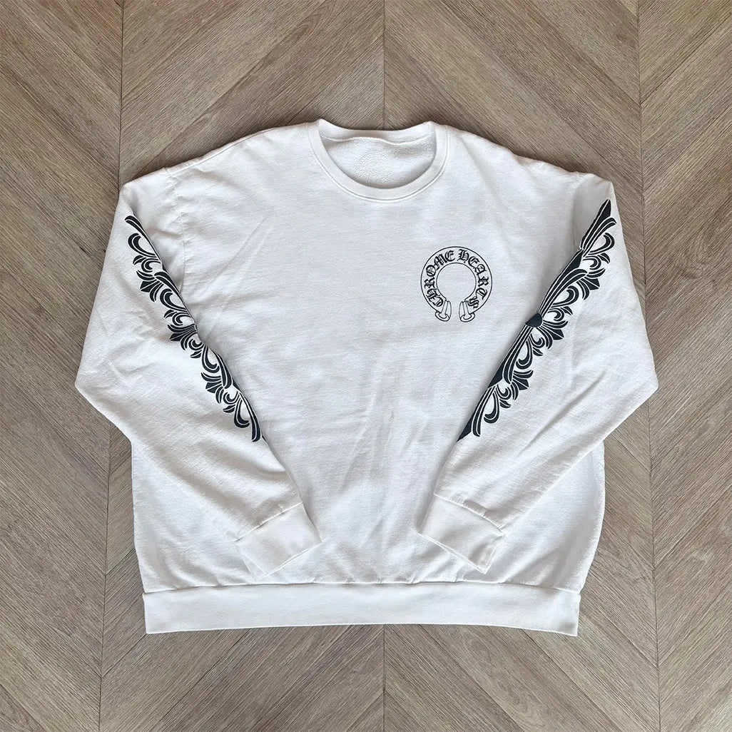 Chrome Hearts Floral Sleeve Horseshoe Crewneck Sweatshirt 'White / Black'