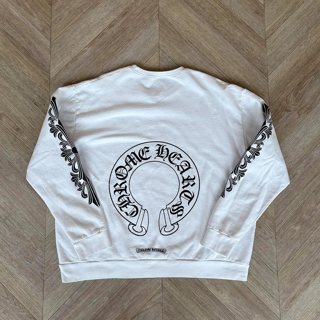 Chrome Hearts Floral Sleeve Horseshoe Crewneck Sweatshirt 'White / Black'