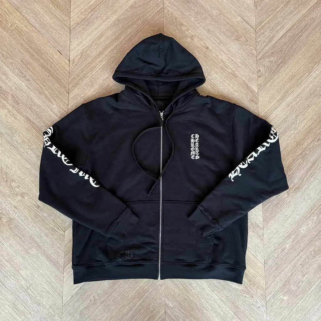 Chrome Hearts Sleeve Script Logo Zip-Up Hoodie 'Black / White'