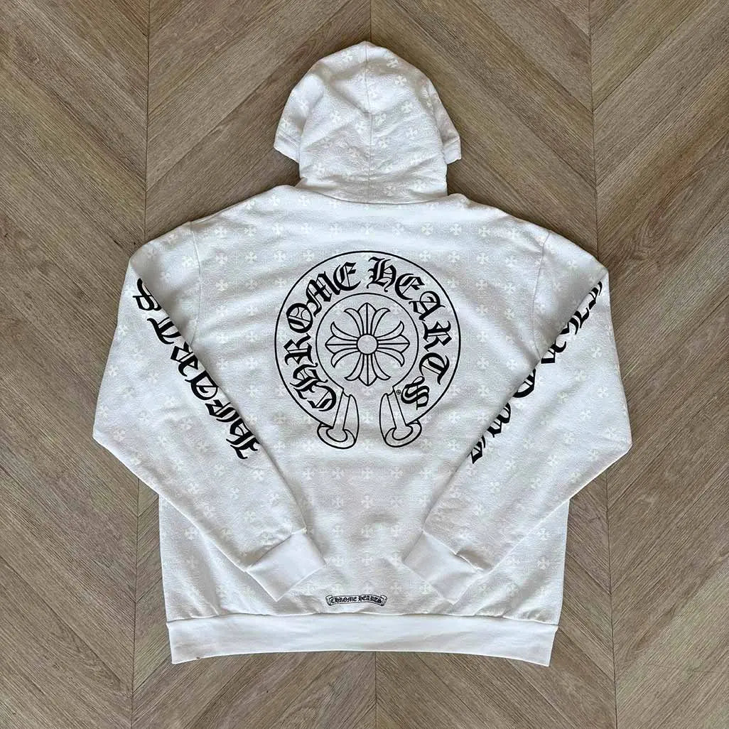 Chrome Hearts White Pattern Horseshoe Hoodie