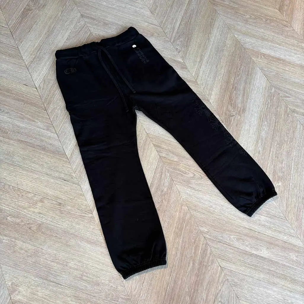 Chrome Hearts Black Trackies Vertical Text