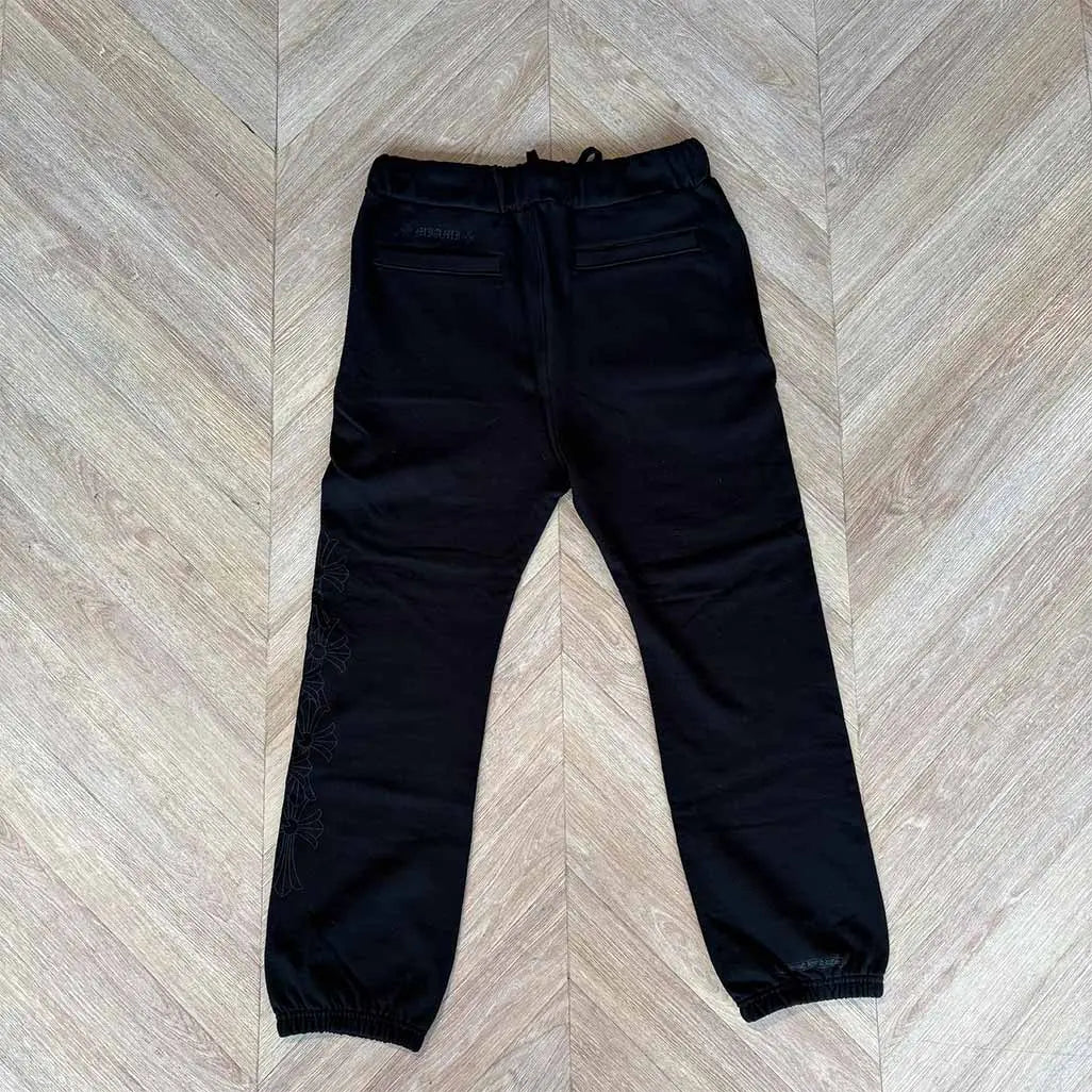Chrome Hearts Black Trackies Vertical Text