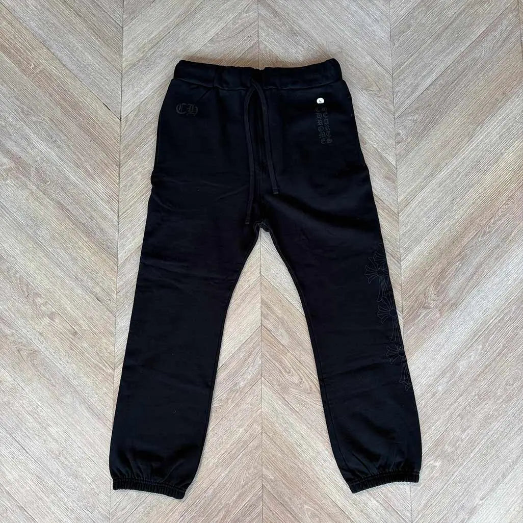 Chrome Hearts Black Trackies Vertical Text
