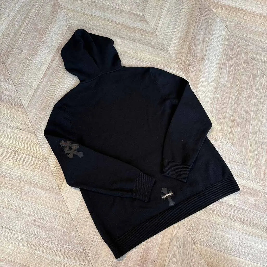 Chrome Hearts Black Cashmere Hoodie 3 Patch Shoulder