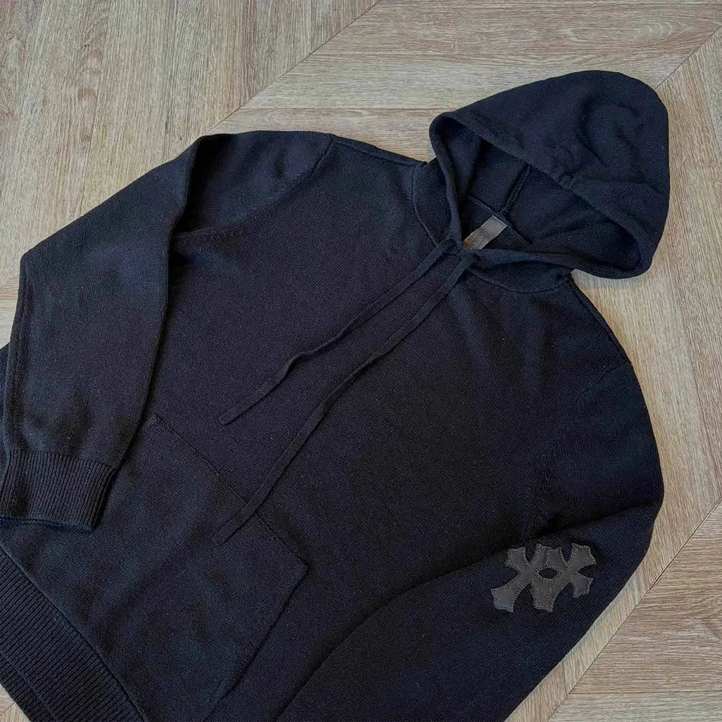Chrome Hearts Black Cashmere Hoodie 3 Patch Shoulder