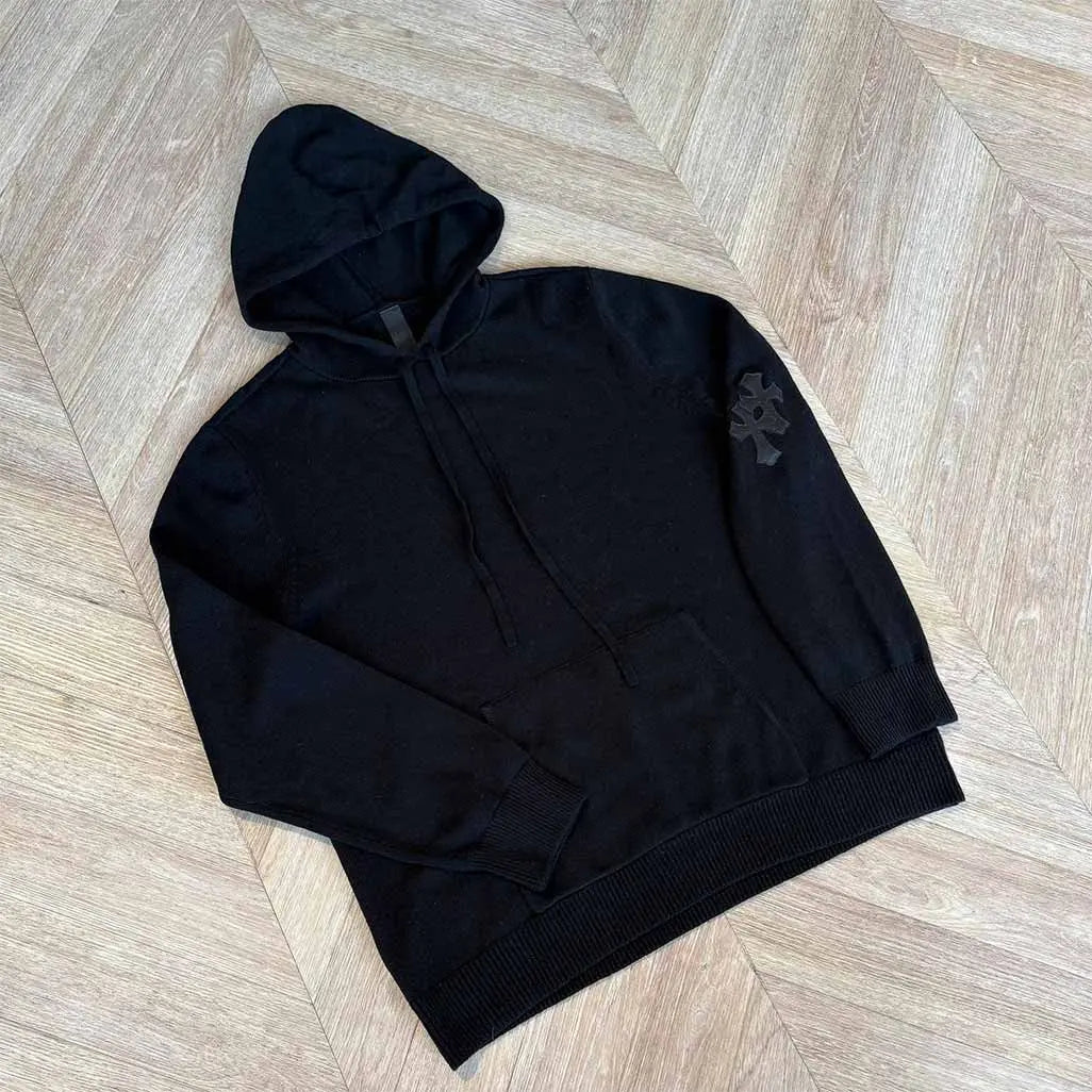 Chrome Hearts Black Cashmere Hoodie 3 Patch Shoulder