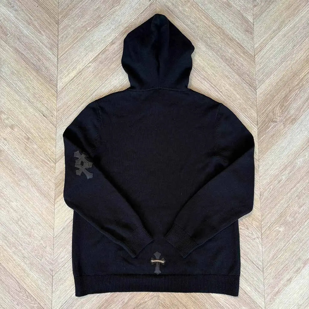 Chrome Hearts Black Cashmere Hoodie 3 Patch Shoulder