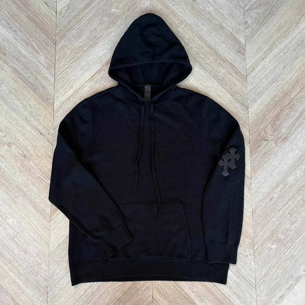 Chrome Hearts Black Cashmere Hoodie 3 Patch Shoulder