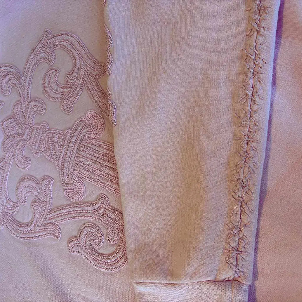 Chrome Hearts Light Pink Beaded Hoodie Zip Up