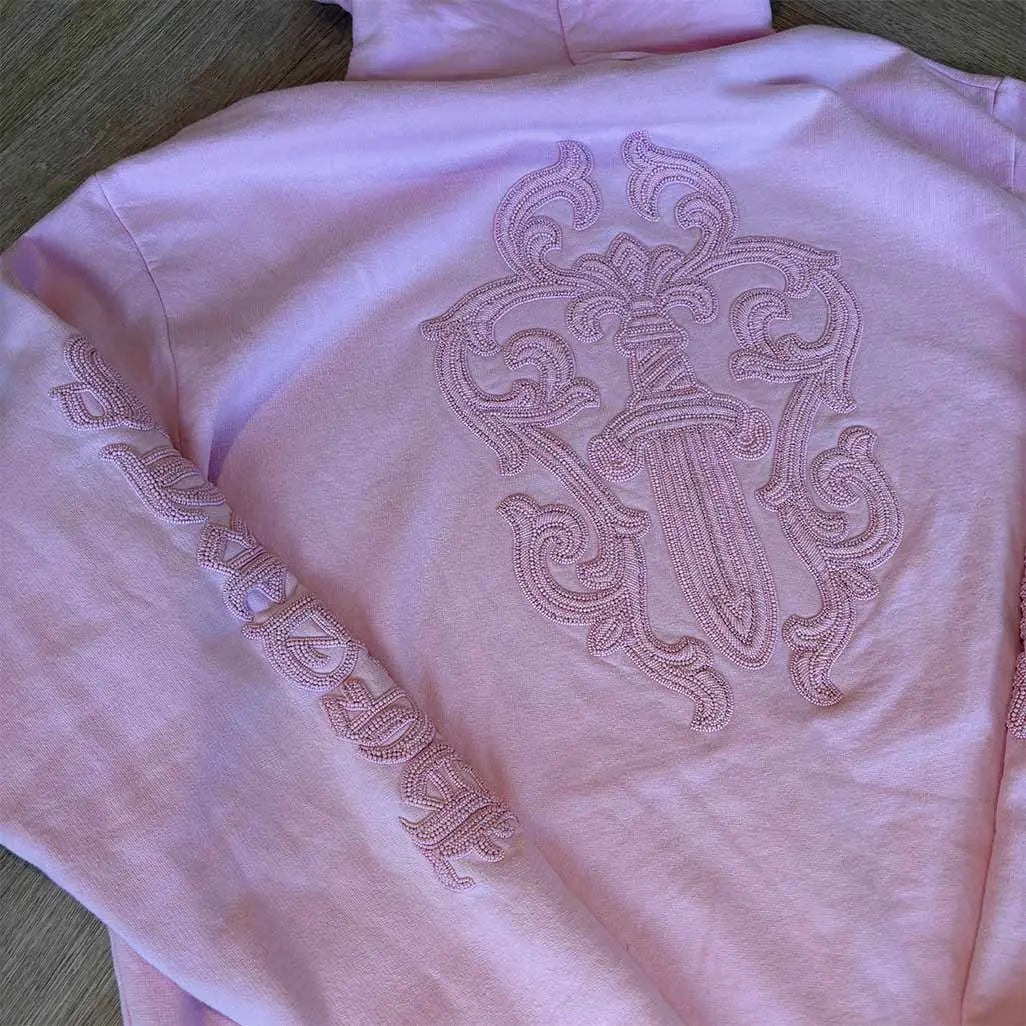 Chrome Hearts Light Pink Beaded Hoodie Zip Up