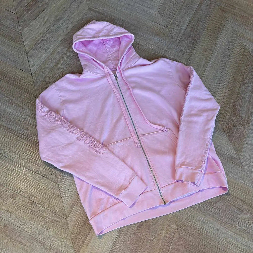 Chrome Hearts Light Pink Beaded Hoodie Zip Up