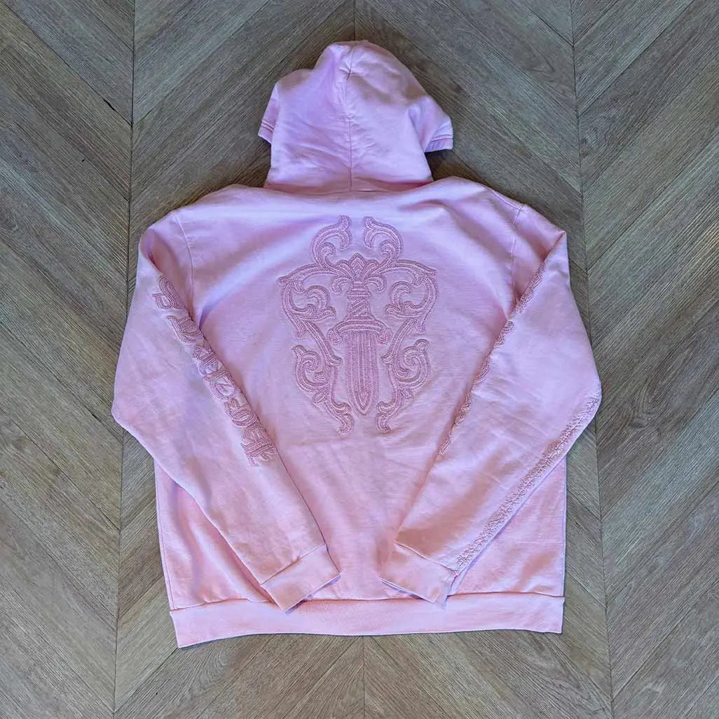 Chrome Hearts Light Pink Beaded Hoodie Zip Up