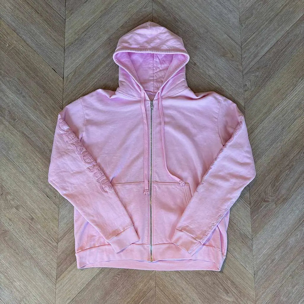 Chrome Hearts Light Pink Beaded Hoodie Zip Up